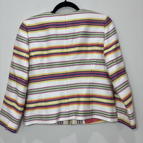 Talbots Yellow Blue Multi Striped Blazer Jacket 6 Cotton Tweed Career Corpcore - Picture 4 of 7